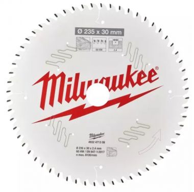 Пильный диск MILWAUKEE для циркулярной пилы по дереву 235x30x2,4x60 4932471308 ― MILWAUKEE