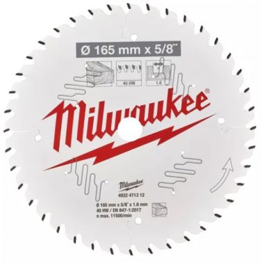 Пильный диск MILWAUKEE для циркулярной пилы по дереву 165x15.87x1.6x40 4932471312 ― MILWAUKEE