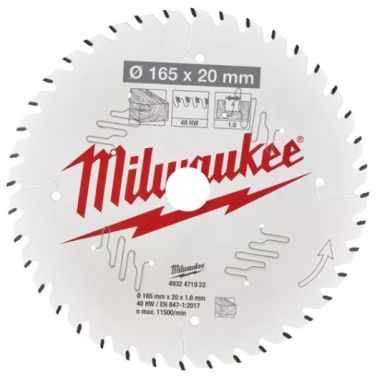 Пильный диск MILWAUKEE для циркулярной пилы по дереву 165x20x1.6x40 4932471932 ― MILWAUKEE