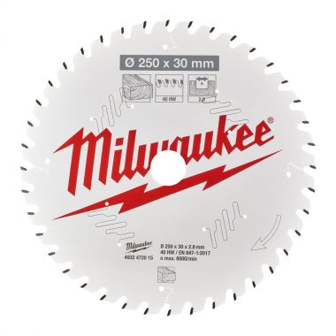 Пильный диск MILWAUKEE для торцовочной пилы по дереву 250x30x2,8x40 4932472015 ― MILWAUKEE