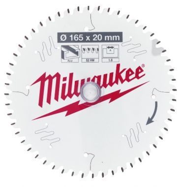 Пильный диск для циркулярной пилы по алюминию 165x20x1,6x52 скошенные зубья MILWAUKEE 4932479087 ― MILWAUKEE