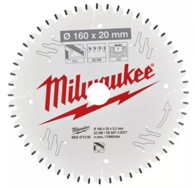 Пильный диск MILWAUKEE для циркулярной пилы по алюминию 160x20x2,2x52 4932471292 ― MILWAUKEE