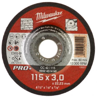 Отрезной диск по камню MILWAUKEE CC 42/115х3мм PRO+ 4932451499 ― MILWAUKEE