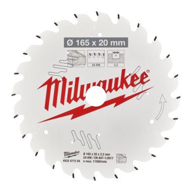 Пильный диск MILWAUKEE для циркулярной пилы по дереву 165x20x2,2x24 4932471294 ― MILWAUKEE