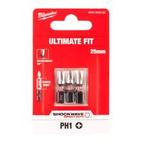 Бита ударная Shockwave Phillips MILWAUKEE S/Bit ShW PH1 25mm - 3 pc 4932500352