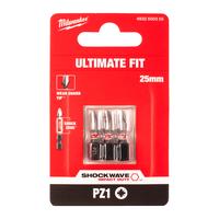 Бита ударная Shockwave Pozidriv MILWAUKEE S/Bit ShW PZ1 25mm - 3 pc 4932500355