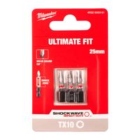 Бита ударная Shockwave Torx MILWAUKEE S/Bit ShW TX10 25mm - 3 pc 4932500361