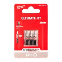 Бита ударная Shockwave Torx MILWAUKEE S/Bit ShW TX15 25mm - 3 pc 4932500362