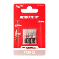 Бита ударная Shockwave Torx MILWAUKEE S/Bit ShW TX25 25mm - 3 pc 4932500364