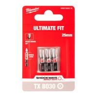 Бита ударная Shockwave Torx с защитным штифтом MILWAUKEE S/Bit ShW TX BO30 25mm - 3 pc 4932500376
