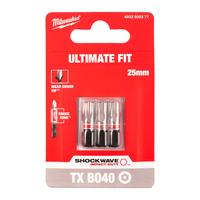 Бита ударная Shockwave Torx с защитным штифтом MILWAUKEE S/Bit ShW TX BO40 25mm - 3 pc 4932500377