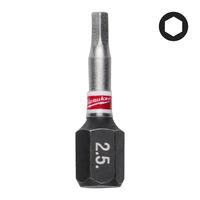 Бита ударная Shockwave Hex MILWAUKEE S/Bit ShW HEX2.5 25mm - 3 pc 4932500378