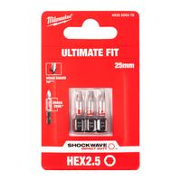 Бита ударная Shockwave Hex MILWAUKEE S/Bit ShW HEX2.5 25mm - 3 pc 4932500378
