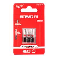 Бита ударная Shockwave Hex MILWAUKEE S/Bit ShW HEX3 25mm - 3 pc 4932500379