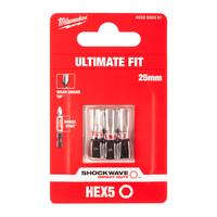 Бита ударная Shockwave Hex MILWAUKEE S/Bit ShW HEX5 25mm - 3 pc 4932500381