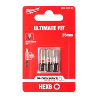 Бита ударная Shockwave Hex MILWAUKEE S/Bit ShW HEX6 25mm - 3 pc 4932500382