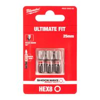 Бита ударная Shockwave Hex MILWAUKEE S/Bit ShW HEX8 25mm - 3 pc 4932500383