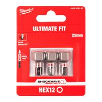 Бита ударная Shockwave Hex MILWAUKEE S/Bit ShW HEX12 25mm - 3 pc 4932500385