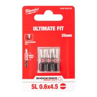 Бита ударная Shockwave шлицевая MILWAUKEE S/Bit ShW SL0.6x4.5 25mm - 3 pc 4932500386
