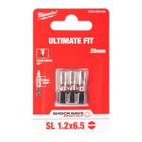Бита ударная Shockwave шлицевая MILWAUKEE S/Bit ShW SL1.2x6.5 25mm - 3 pc 4932500388