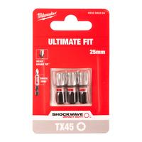 Бита ударная Shockwave Torx MILWAUKEE S/Bit ShW TX45 25mm - 3 pc 4932500394