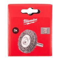 Щётка дисковая стальная витая с хвостовиком 6 мм MILWAUKEE Wheel Brush S6 50x11mm Steel Crimped 0.3mm - 3 pc 4932501703