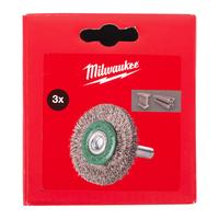 Щётка дисковая стальная витая с хвостовиком 6 мм MILWAUKEE Wheel Brush S6 70x9mm Stainless Steel Crimped 0.3mm - 3 pc 4932501708