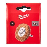 Щётка дисковая стальная витая с хвостовиком 6 мм MILWAUKEE Wheel Brush S6 50x10mm Brass 0.2mm - 3 pc 4932501709