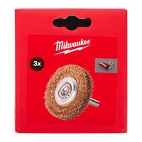 Щётка дисковая стальная витая с хвостовиком 6 мм MILWAUKEE Wheel Brush S6 70x12mm Brass 0.2mm - 3 pc 4932501710