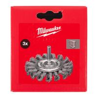 Дисковая проволочная щётка с витой проволокой (хвостовик 6 мм) MILWAUKEE Knot Wheel Brush S6 75x12mm Steel 0.5mm - 3 pc 4932501728