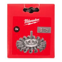 Дисковая проволочная щётка с витой проволокой (хвостовик 6 мм) MILWAUKEE Knot Wheel Brush S6 75x12mm Stainless Steel 0.5mm - 3 pc 4932501729
