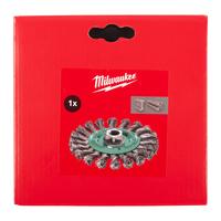 Дисковая проволочная щётка с витой проволокой M14 MILWAUKEE Knot Wheel Brush M14 115x14mm Stainless Steel 0.5mm - 1 pc 4932501739
